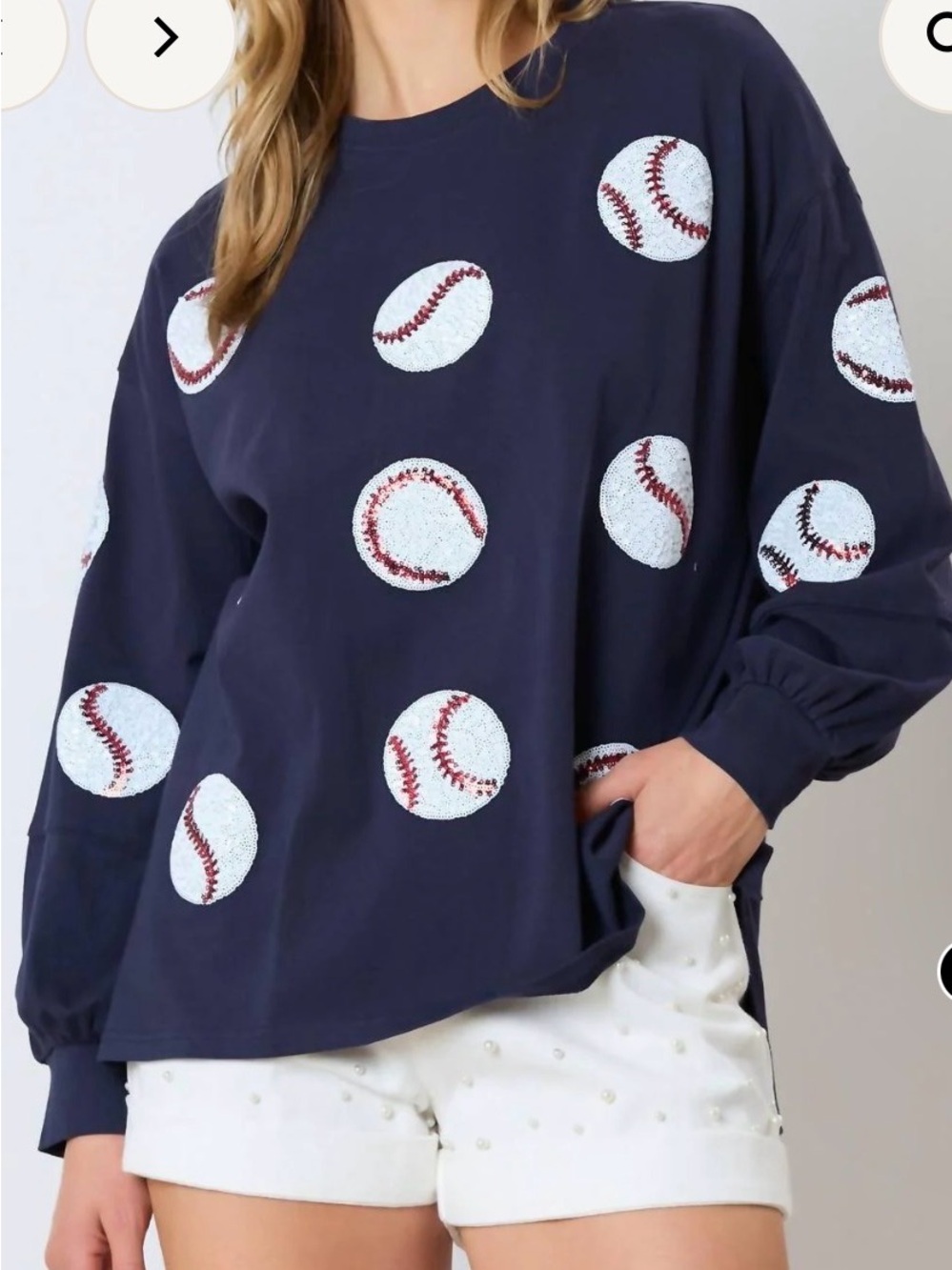 Fantastic Fawn Navy Baseball Sequin Sweatshirt